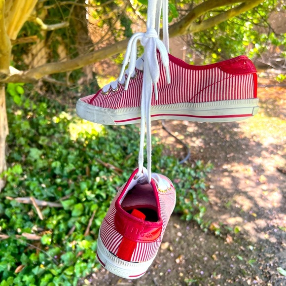 Tommy Hilfiger Red and White Striped Sneakers - Picture 3 of 8